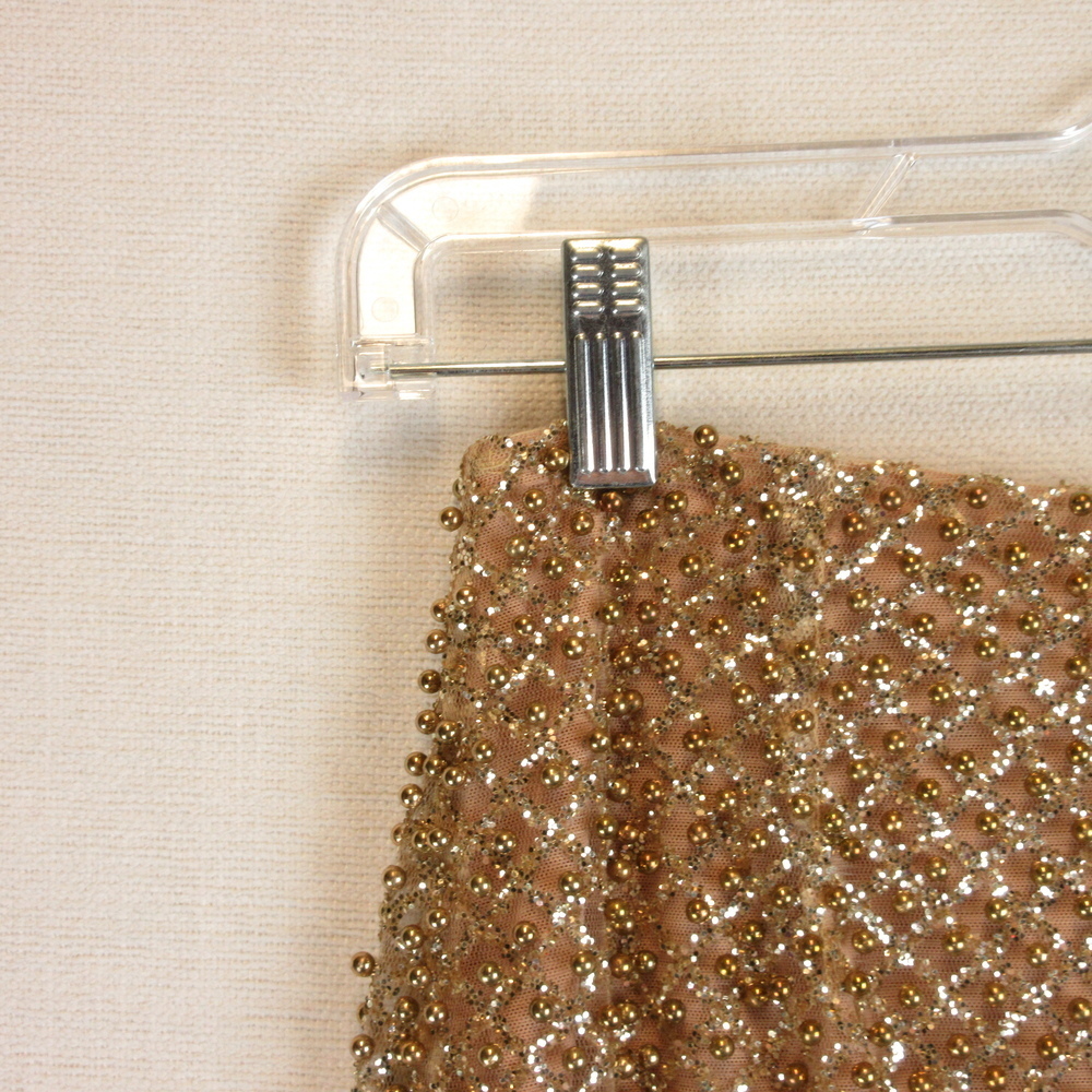Oh Polly Drop Hints Gold Beaded Mini Skirt Size 2 - Picture 2 of 12